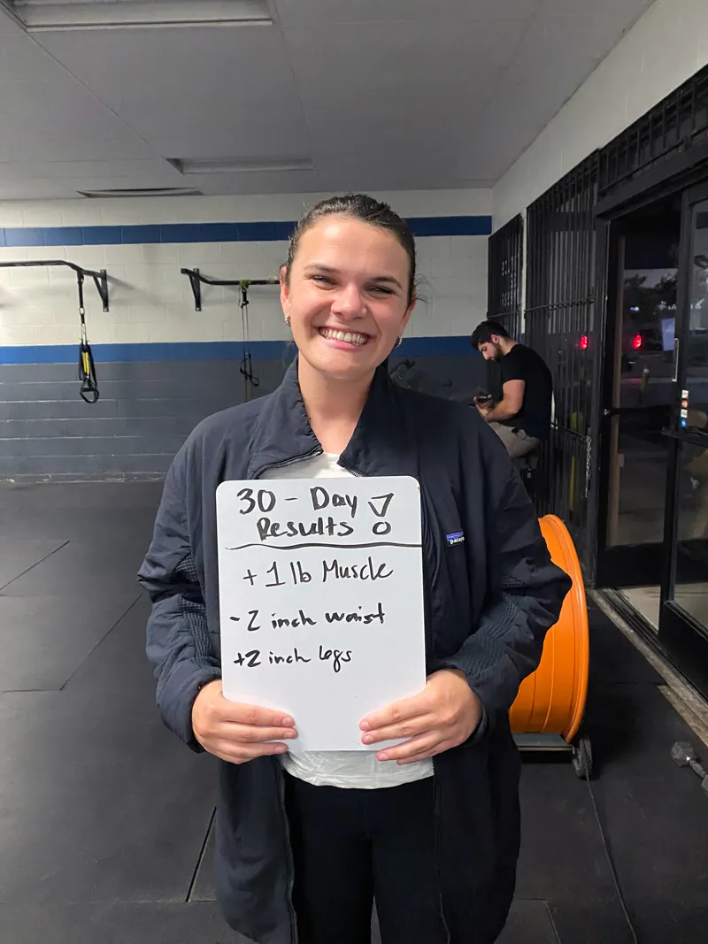 30-day results — muscle gain and waist loss — Latitude 32 Fitness member