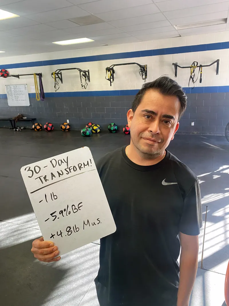 30-day transformation — body fat loss and muscle gain — Latitude 32 Fitness member
